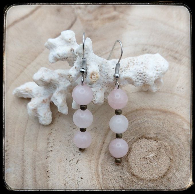 Boucles d'oreilles pierres naturelles "QUARTZ ROSE"